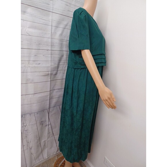 Vtg Karin Stevens Green Dress Jacquard Modest Mennonite Sz 14 - Picture 4 of 11